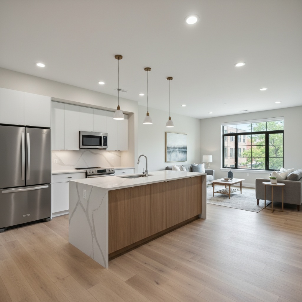 Apartment kitchen remodel Houston TX with modern cabinets and countertops